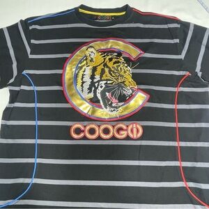 Coogi Men’s Striped Black Shirt with Tiger Design. Size XXL. Pre-owned. See pics